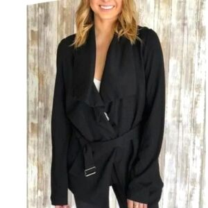Anthropologie Jacket Guest Editor Open Front Coat Black with Belt Size Small